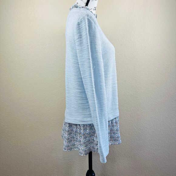 Loft Women's Size Medium Mosaic Boucle Mixed Media Sweatshirt Blue boho - Picture 8 of 13